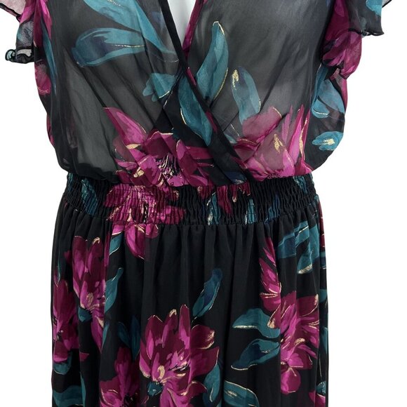 Anthropologie Kate & Lily 12 Ruffled Babydoll Floral Black Chiffon Smocked Dress - Picture 6 of 16